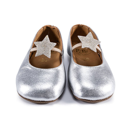 Girls Silver Star Flats