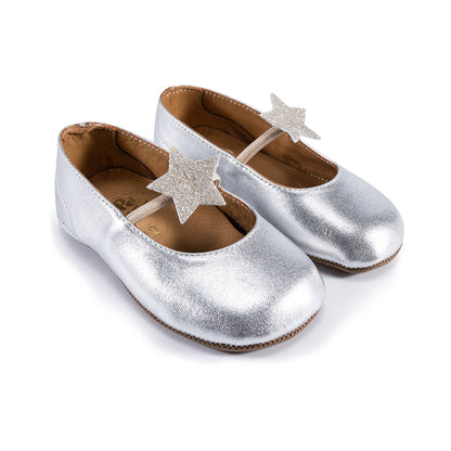 Girls Silver Star Flats