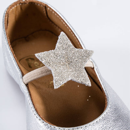 Girls Silver Star Flats