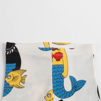 Girls Off White Cotton Cat Mermaid Leggings
