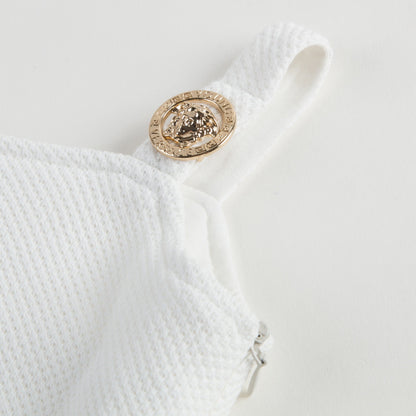 Girls White Cotton Dress With Gold Rhinestone Trims