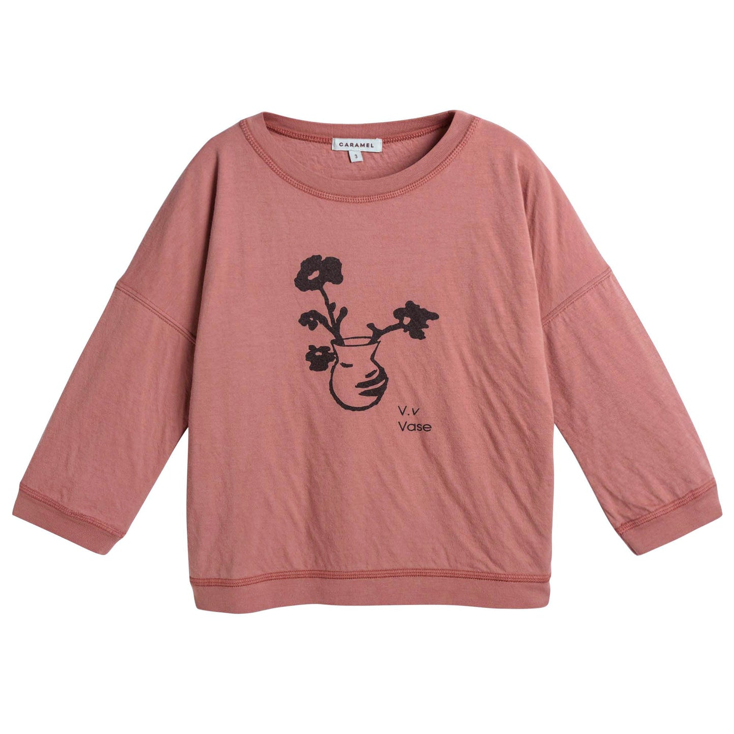 Girls Dark Red Floral Printed Trims T-Shirt