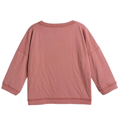 Girls Dark Red Floral Printed Trims T-Shirt
