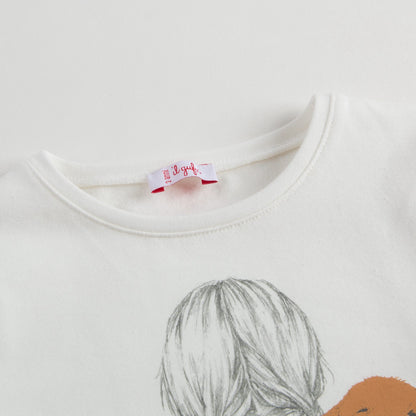 Girls Ivory Cotton T-shirt with Yellow Bow
