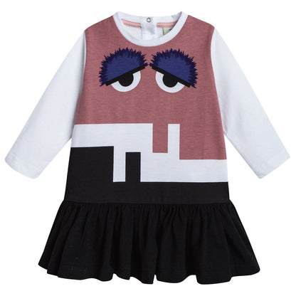Baby Girls Multicolor Monster Printed Cotton Dress