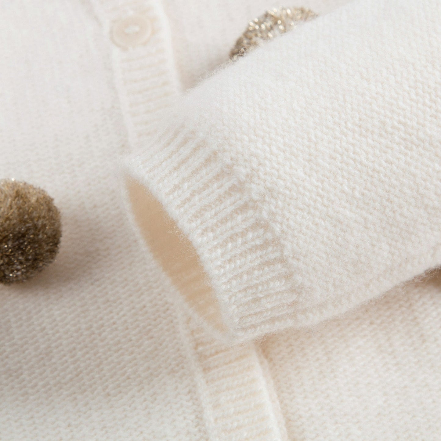 Girls Milk With Gold Pom-Pom Wool  Cardigan