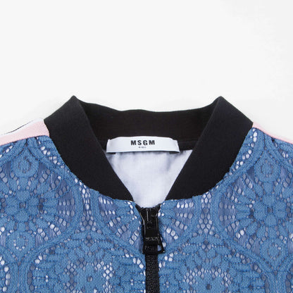 Girls Blue Cotone Bomber Lace Jacket