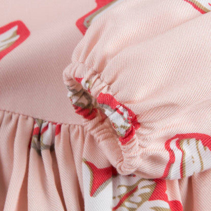 Baby Girls Pink Fleur Swan Printed Dress