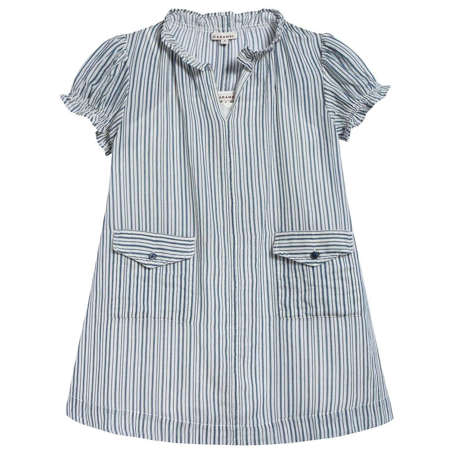 Girls Blue Stripe Cotton Woven Dress
