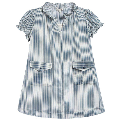 Girls Blue Stripe Cotton Woven Dress