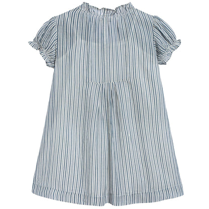 Girls Blue Stripe Cotton Woven Dress