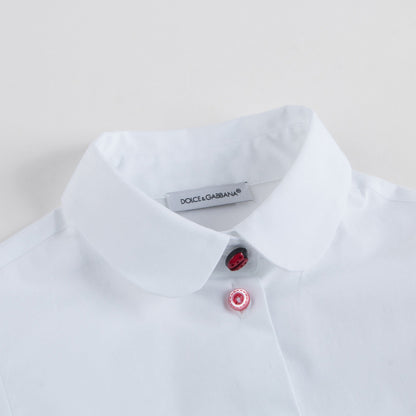 Girls White Cotton Shirt With Heart Trim