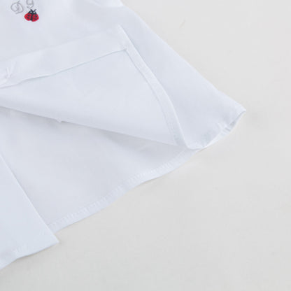 Girls White Cotton Shirt With Heart Trim