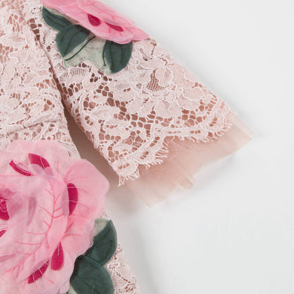 Girls Pink Roses Lace Dress