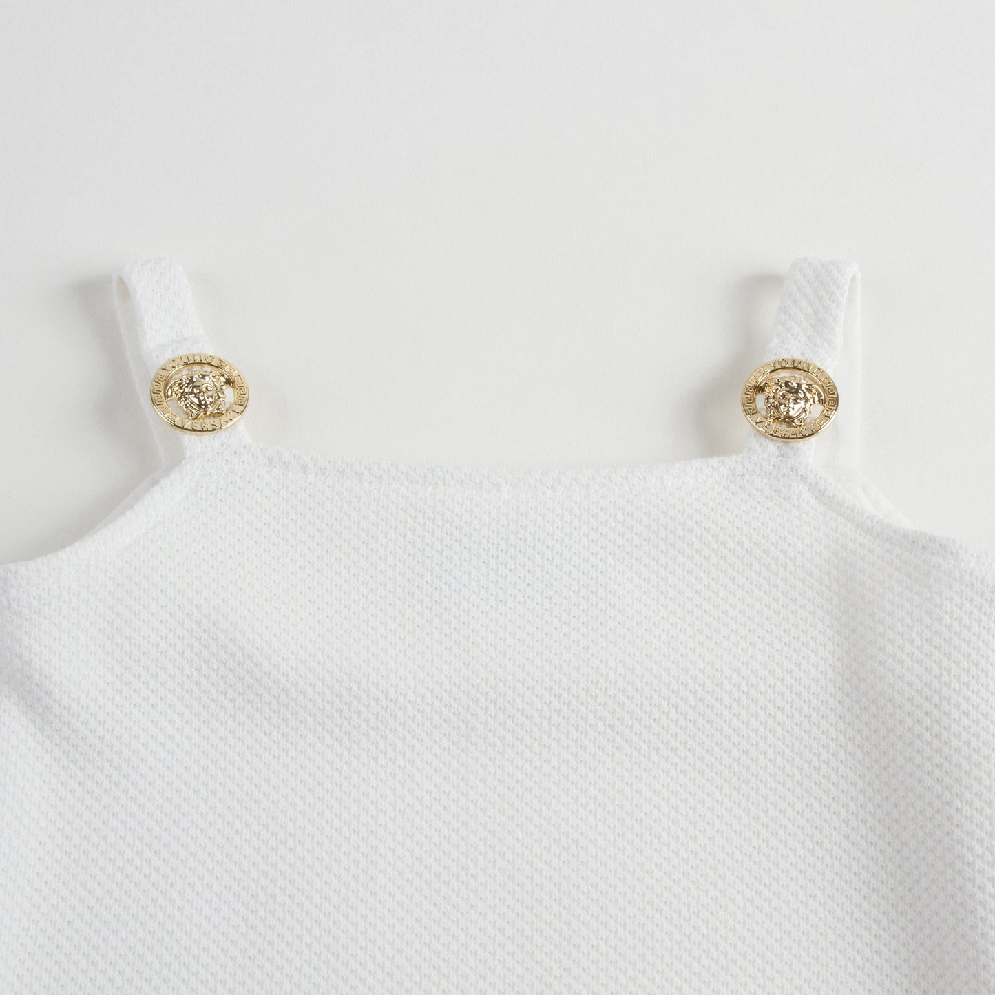 Girls White Cotton Dress With Gold Rhinestone Trims