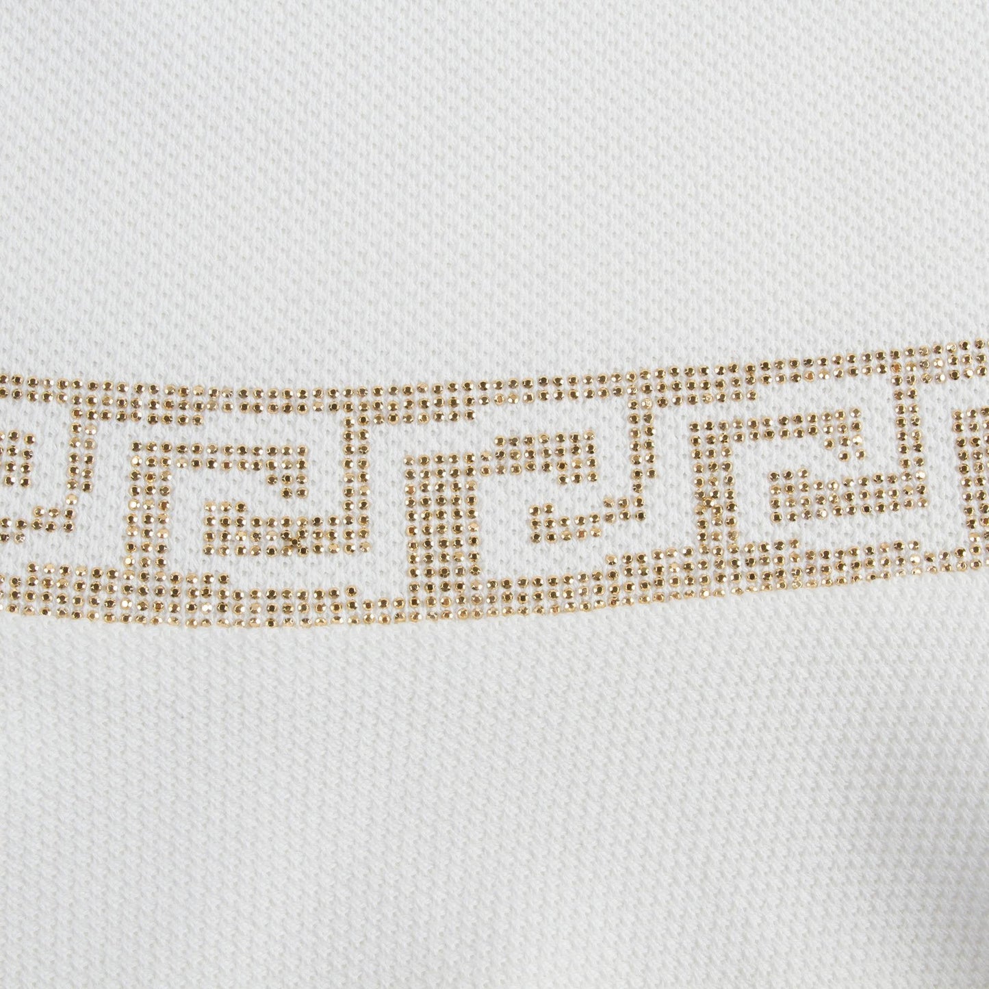 Girls White Cotton Dress With Gold Rhinestone Trims