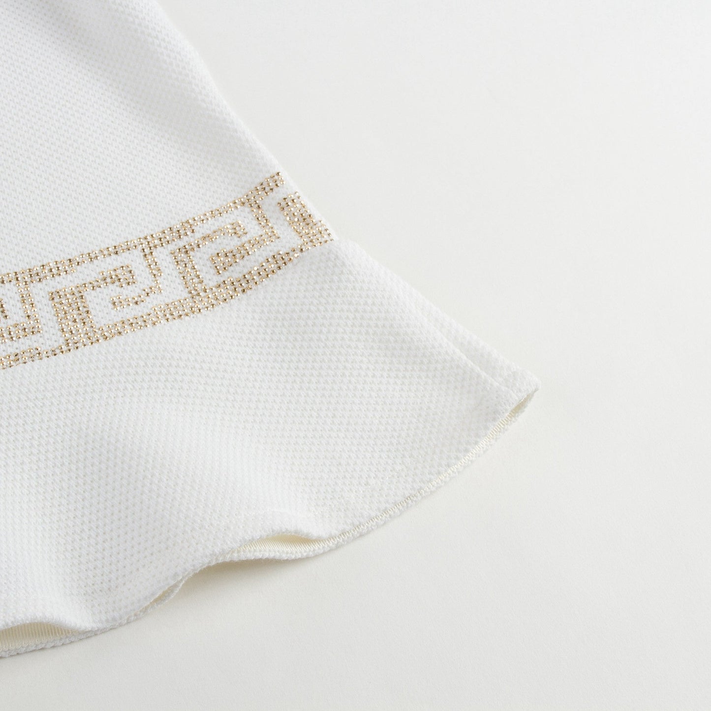 Girls White Cotton Dress With Gold Rhinestone Trims