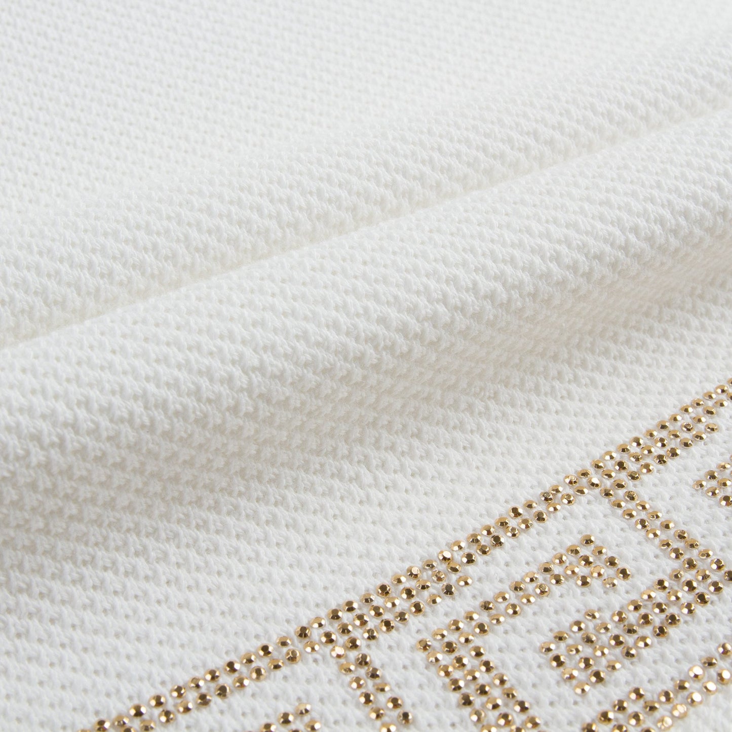 Girls White Cotton Dress With Gold Rhinestone Trims