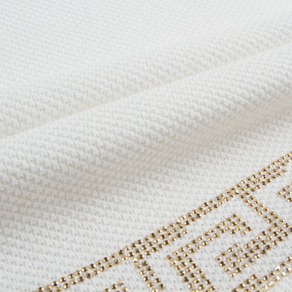 Girls White Cotton Dress With Gold Rhinestone Trims