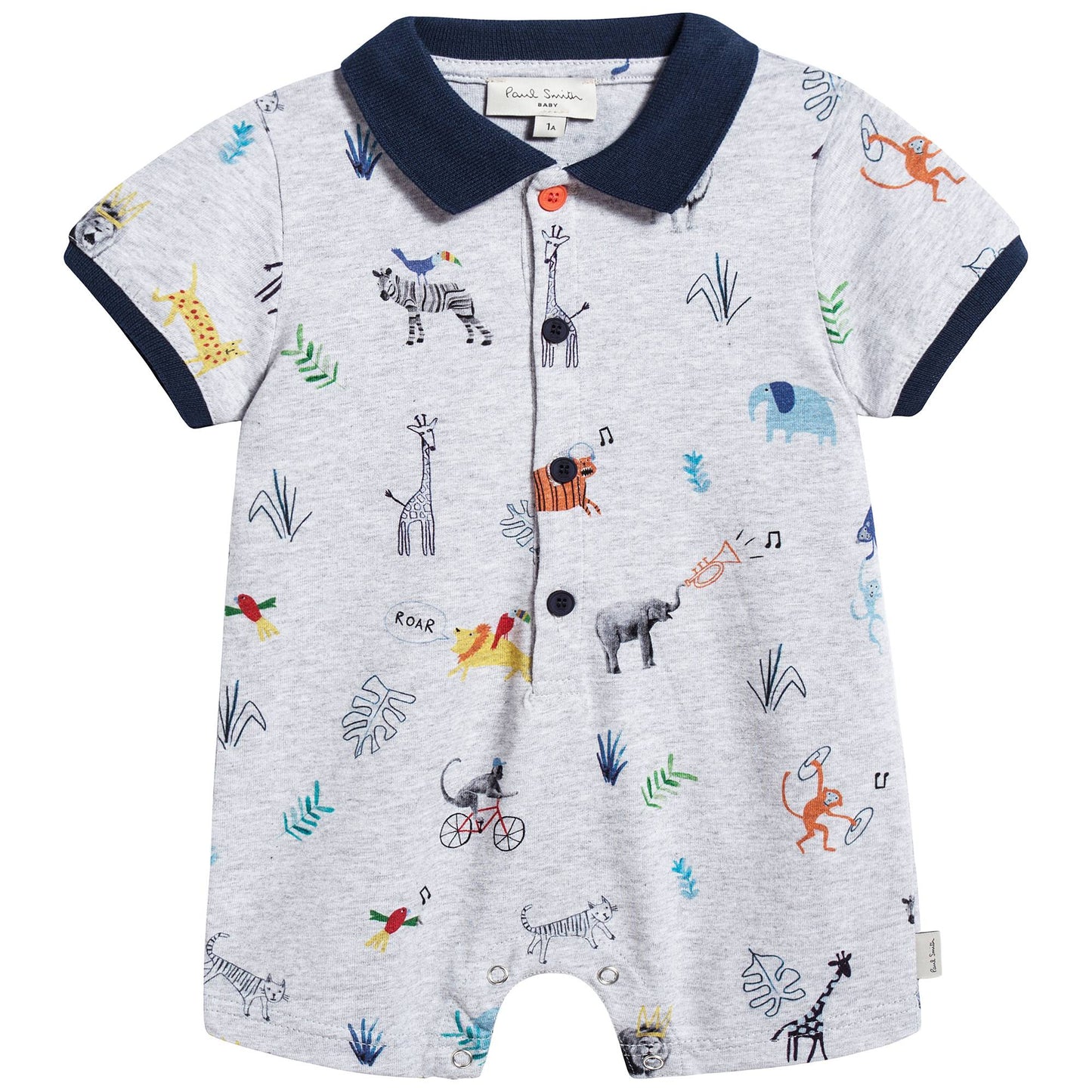 Baby Boys Light Marl Grey Printed Babysuit