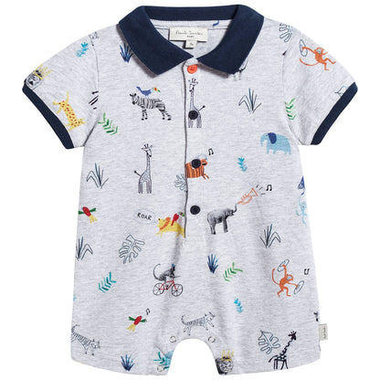 Baby Boys Light Marl Grey Printed Babysuit