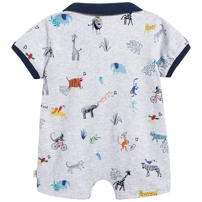 Baby Boys Light Marl Grey Printed Babysuit