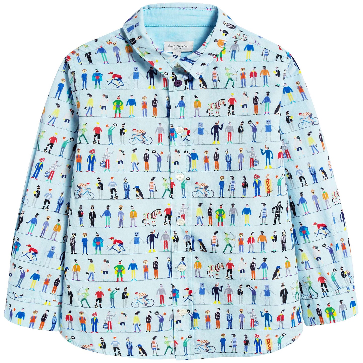 Boys Light Blue Printed Cotton Shirt