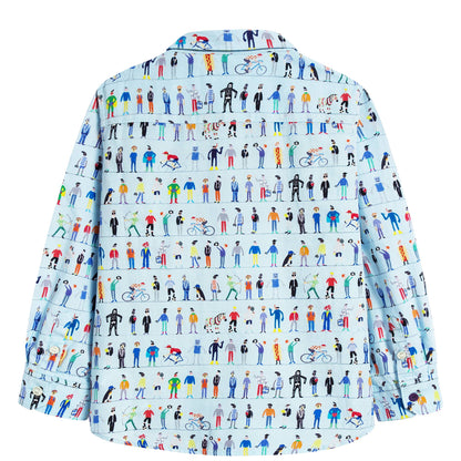 Boys Light Blue Printed Cotton Shirt