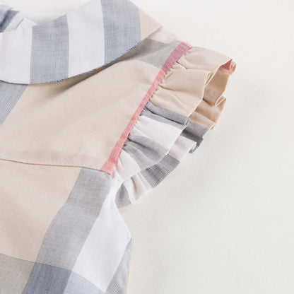 Baby Girls Beige Check Dress With Collar