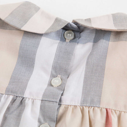 Baby Girls Beige Check Dress With Collar