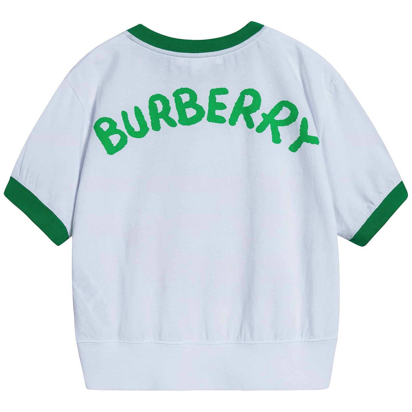 Girls White & Green Cotton T-shirt