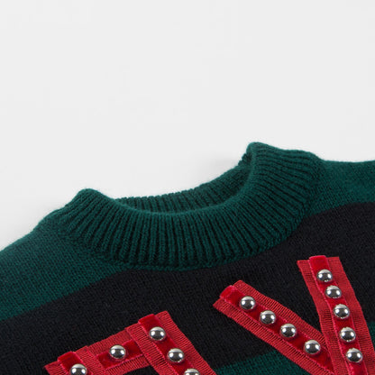 Girls Green  "Love" Wool  Sweater
