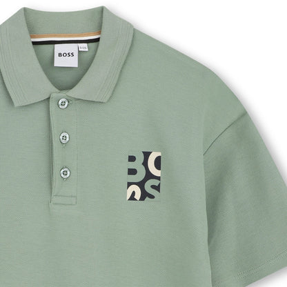 男童绿色Logo棉Polo衫