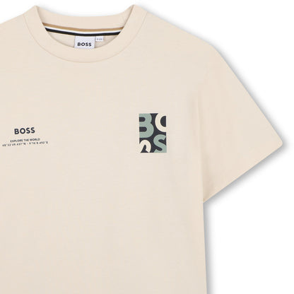 男童米色Logo棉T恤
