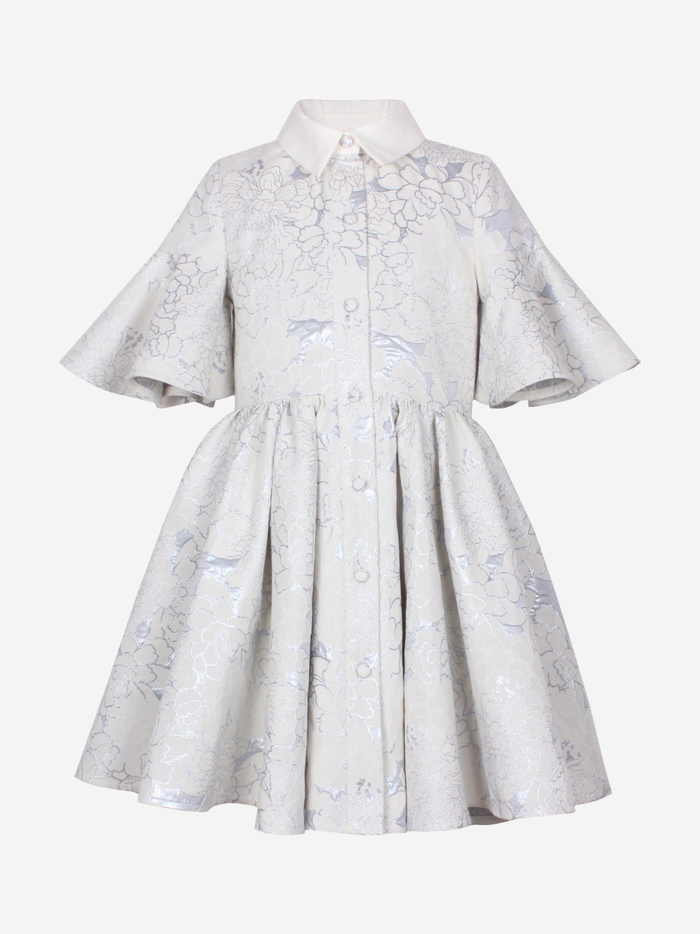 Jessie And James Girls Little Sister Flower Jacquard Dress in Blue
