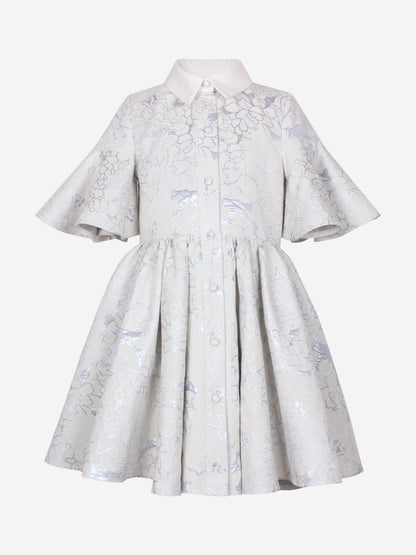 Jessie And James Girls Little Sister Flower Jacquard Dress in Blue