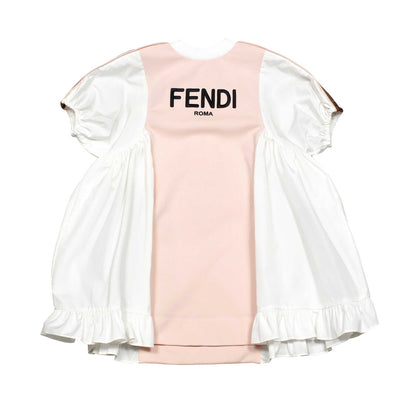 女童白色&粉色Logo棉连衣裙