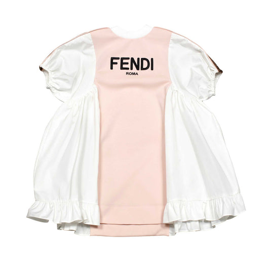 女童白色&粉色Logo棉连衣裙