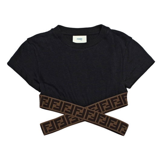 Girls Black FF Logo Cotton T-Shirt