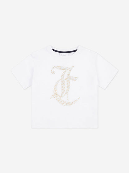 Girls Boxy T-Shirt and Velour Popper Shorts Set in Navy