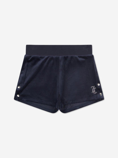 Girls Boxy T-Shirt and Velour Popper Shorts Set in Navy