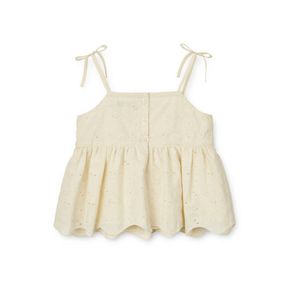 女童米白色刺绣棉吊带上衣