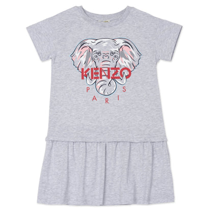Girls Grey Elephant Cotton Dress