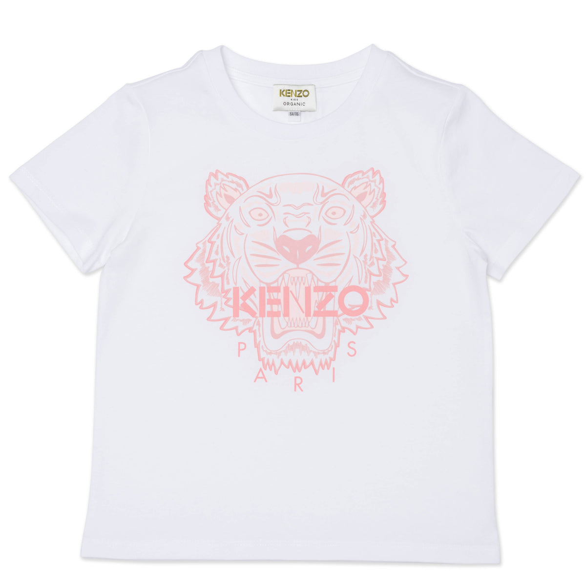 Girls White Tiger Cotton T-Shirt