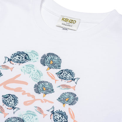 Girls White Printing Cotton T-Shirt