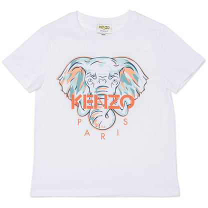 Girls White Elephant Cotton T-Shirt