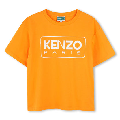 女童橙色印花Logo棉T恤