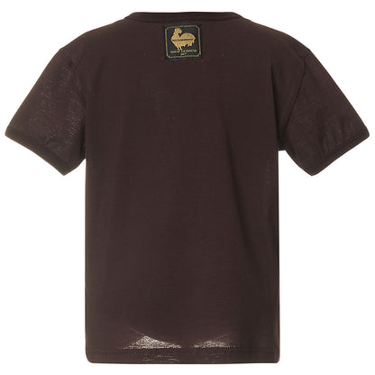 Boys Brown Rooster Printed Trims Cotton T-Shirt