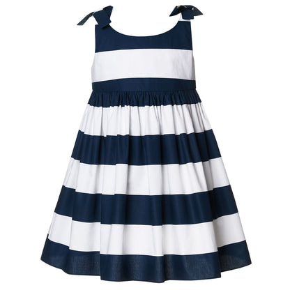 Girls Blue &White striped Cotton Dress