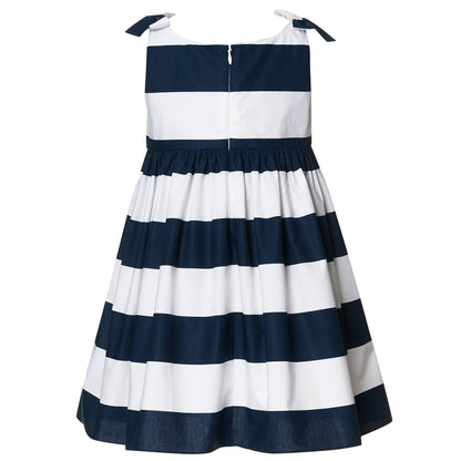 Girls Blue &White striped Cotton Dress